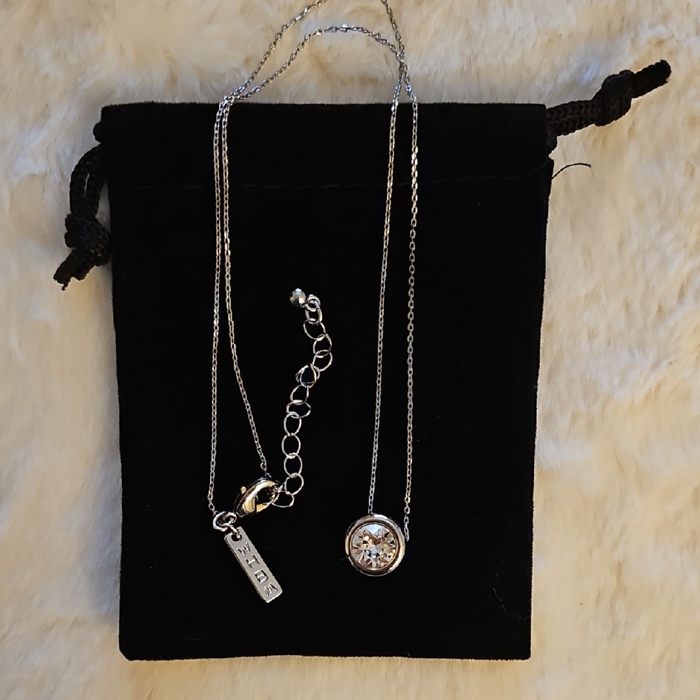 White House Black Market Silver Necklace with Crystal Pendant